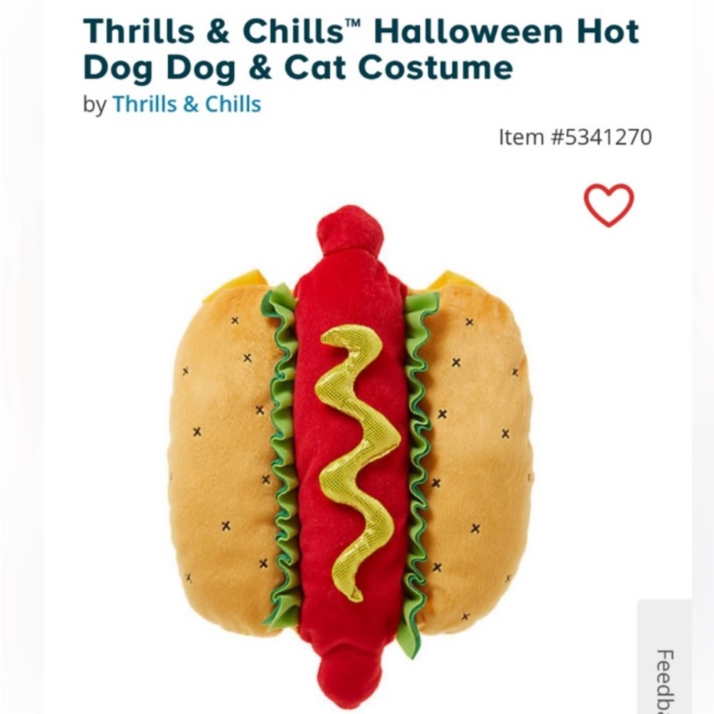 Thrills and chills hot dog costume for dogs or cats